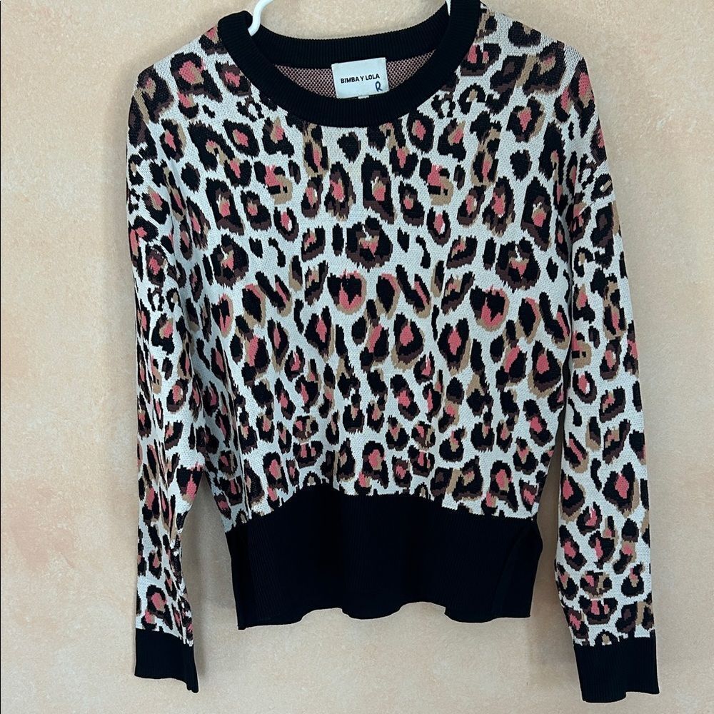 BIMBA Y LOLA Leopard Print Sweater in Pink, Tan & Black small
